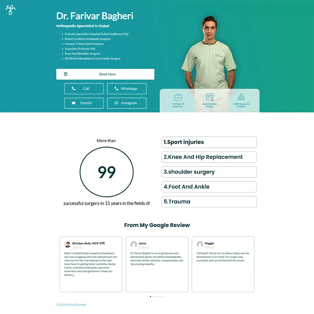 SEO for Dr. Farivar Bagheri - Orthopedic Surgeon Dubai